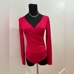 873. Top Shop Elegant Red Wrap Bodysuit